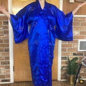 Vintage Royal Blue Satin Dragon Kimono